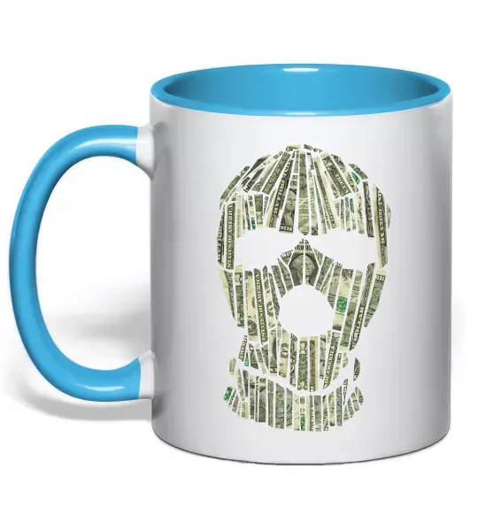 Чашка с цветной ручкой Money mask Голубой фото