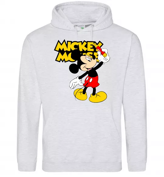 Чоловіча толстовка (худі) Mickey Mouse з фломастером Сірий меланж фото