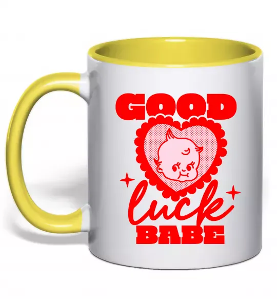 Чашка с цветной ручкой Good luck babe Солнечно желтый фото