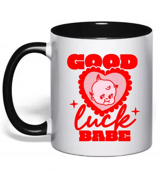 Чашка с цветной ручкой Good luck babe Черный фото