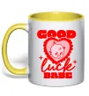 Чашка з кольоровою ручкою Good luck babe Лимонний фото