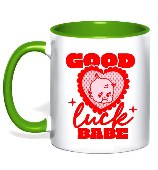 Чашка з кольоровою ручкою Good luck babe Лаймовий фото