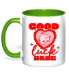 Чашка з кольоровою ручкою Good luck babe Лаймовий фото