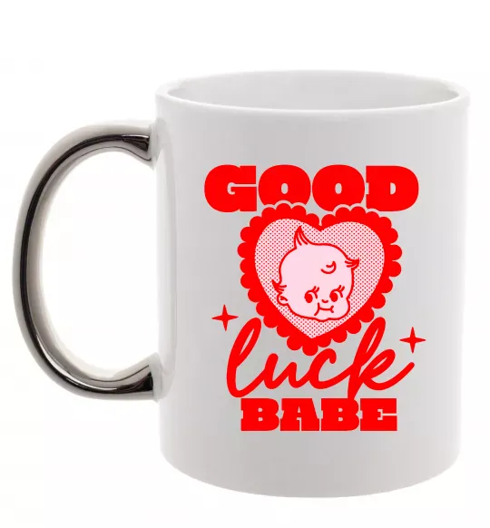 Чашка с цветной ручкой Good luck babe Серебро фото