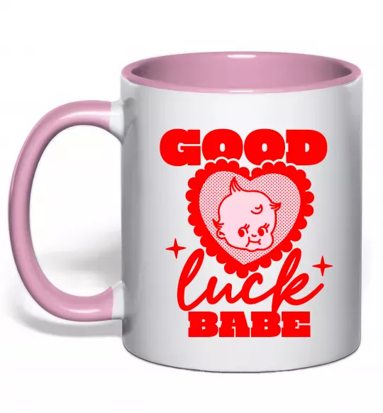 Чашка с цветной ручкой Good luck babe Нежно розовый фото