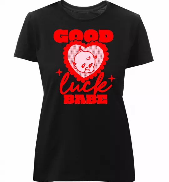 Жіноча преміум футболка Good luck babe Чорний фото