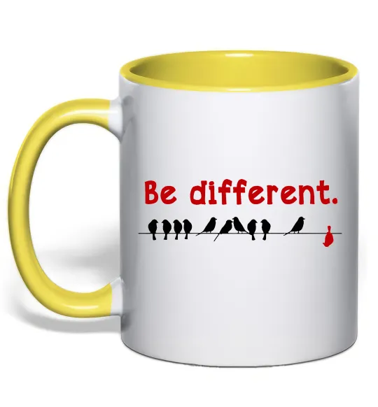 Чашка с цветной ручкой Be different Лимонный фото