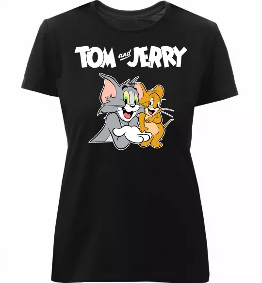Женская премиум футболка Tom and Jerry з написом Черный фото