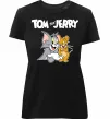 Женская премиум футболка Tom and Jerry з написом Черный фото