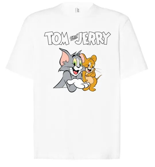 Футболка Оверсайз Tom and Jerry з написом Белый фото