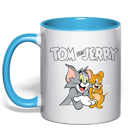 Чашка с цветной ручкой Tom and Jerry з написом Голубой фото