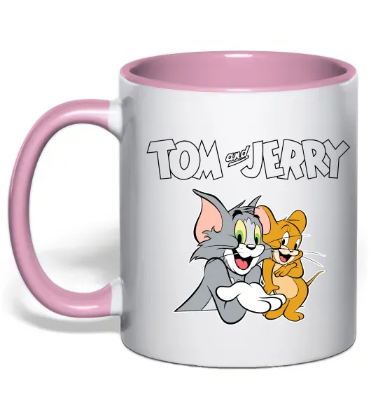 Чашка с цветной ручкой Tom and Jerry з написом Нежно розовый фото