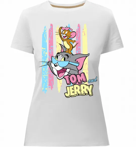 Женская премиум футболка Tom and Jerry pastel Белый фото