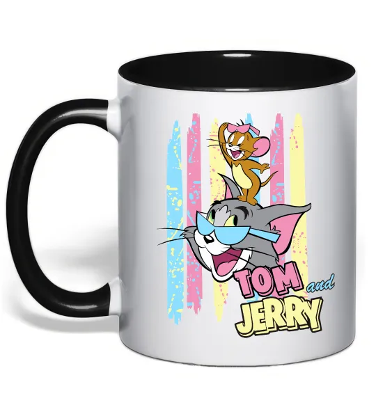 Чашка з кольоровою ручкою Tom and Jerry pastel Чорний фото