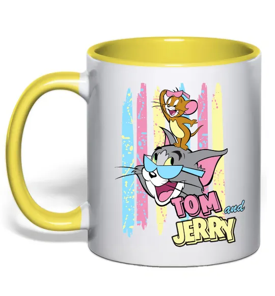 Чашка с цветной ручкой Tom and Jerry pastel Лимонный фото