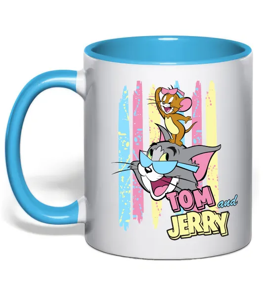 Чашка з кольоровою ручкою Tom and Jerry pastel Блакитний фото