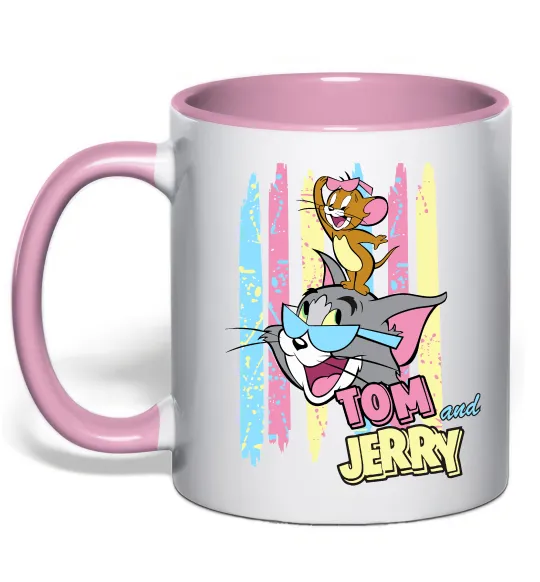 Чашка з кольоровою ручкою Tom and Jerry pastel Ніжно рожевий фото