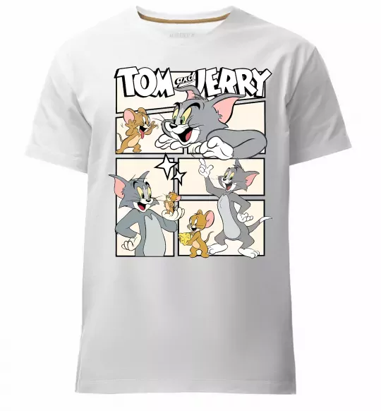 Чоловіча преміум футболка Tom and Jerry collage Білий фото