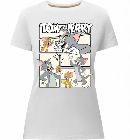 Жіноча преміум футболка Tom and Jerry collage Білий фото