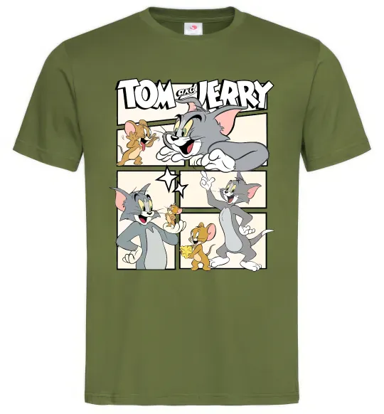 Чоловіча футболка Tom and Jerry collage Оливковий фото