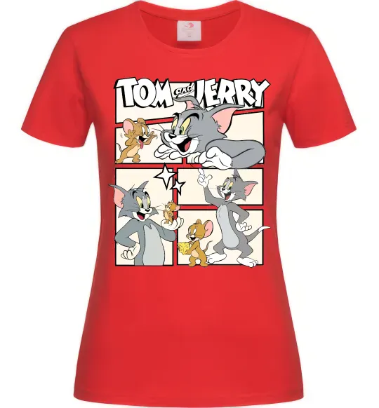 Жіноча футболка Tom and Jerry collage Червоний фото