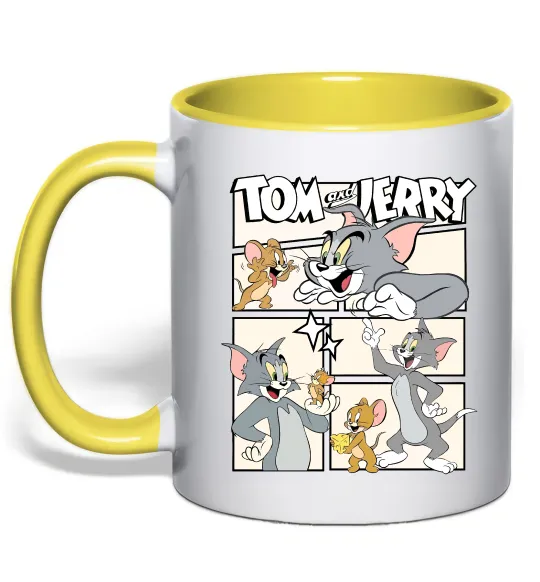 Чашка с цветной ручкой Tom and Jerry collage Лимонный фото