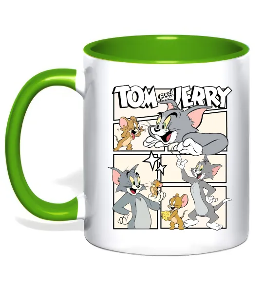 Чашка с цветной ручкой Tom and Jerry collage Лаймовый фото