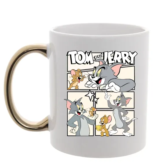 Чашка з кольоровою ручкою Tom and Jerry collage Золото фото
