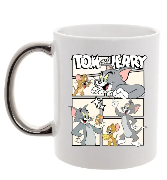 Чашка з кольоровою ручкою Tom and Jerry collage Срібло фото