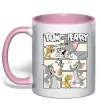 Чашка з кольоровою ручкою Tom and Jerry collage Ніжно рожевий фото