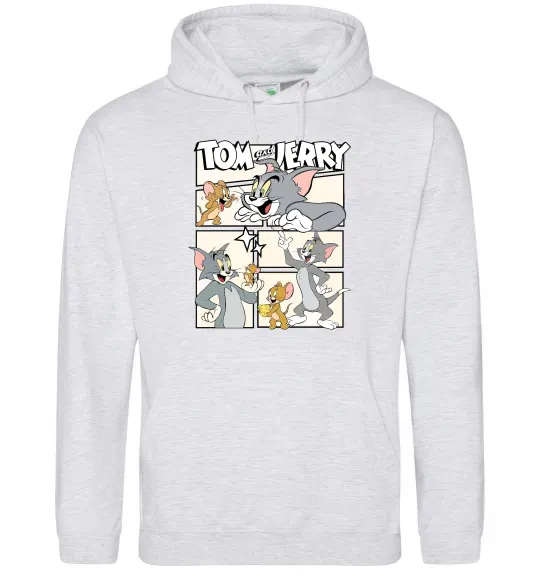 Женская толстовка (худи) Tom and Jerry collage Серый меланж фото