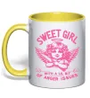 Чашка с цветной ручкой Sweet girl with anger Лимонный фото