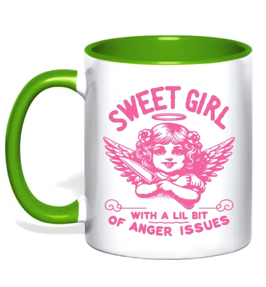 Чашка с цветной ручкой Sweet girl with anger Лаймовый фото