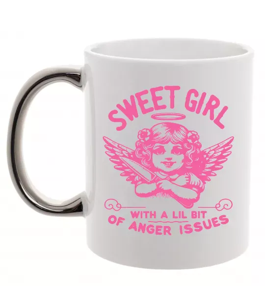 Чашка з кольоровою ручкою Sweet girl with anger Срібло фото