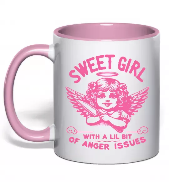 Чашка з кольоровою ручкою Sweet girl with anger Ніжно рожевий фото