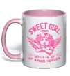 Чашка з кольоровою ручкою Sweet girl with anger Ніжно рожевий фото