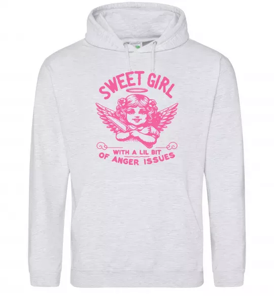 Женская толстовка (худи) Sweet girl with anger Серый меланж фото