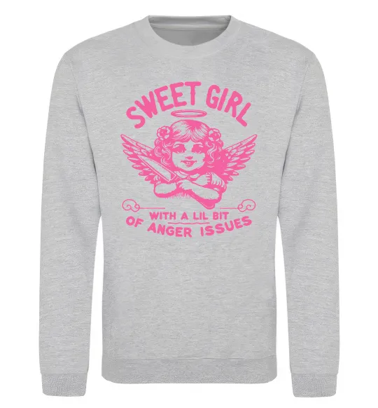 Свитшот Sweet girl with anger Серый меланж фото