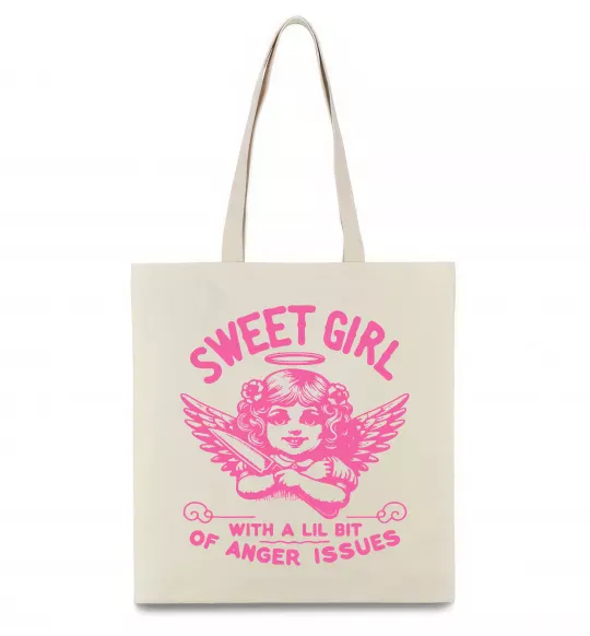 Еко-сумка Sweet girl with anger Бежевий фото