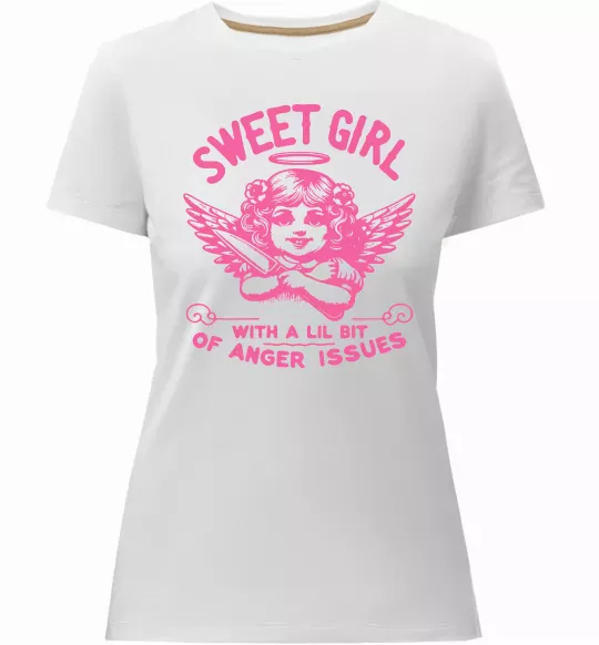 Женская премиум футболка Sweet girl with anger Белый фото