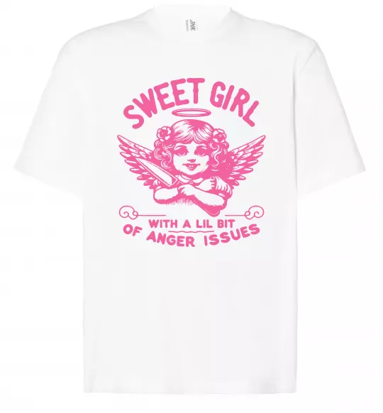 Футболка Оверсайз Sweet girl with anger Білий фото