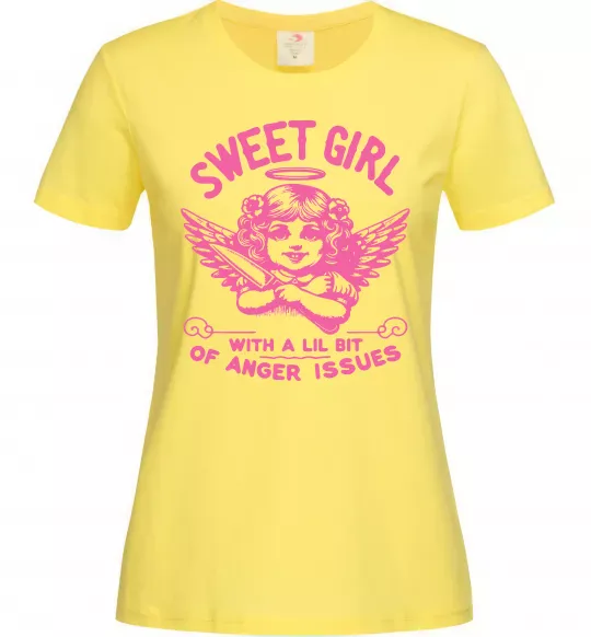 Жіноча футболка Sweet girl with anger Лимонний фото