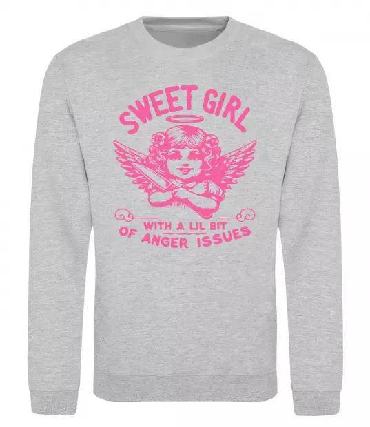 Свитшот Sweet girl with anger Серый меланж фото