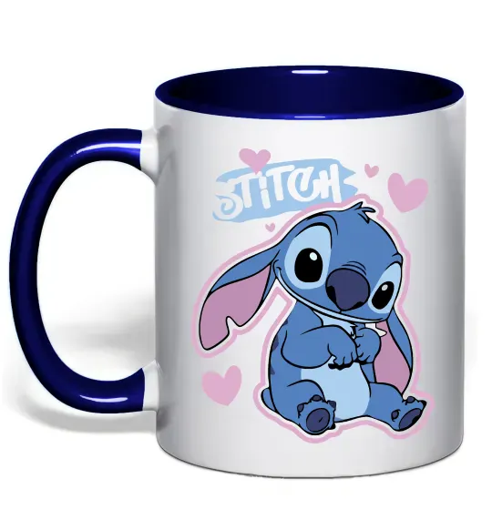 Чашка с цветной ручкой Стіч сердця Глубокий темно-синий фото