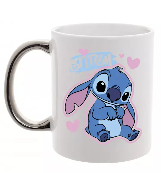 Чашка с цветной ручкой Стіч сердця Серебро фото