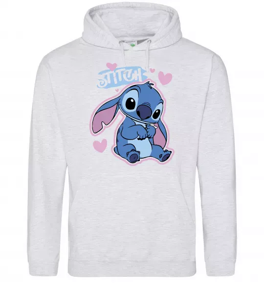 Женская толстовка (худи) Стіч сердця Серый меланж фото