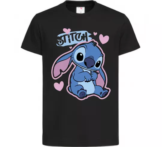 Дитяча футболка Стіч сердця Чорний фото