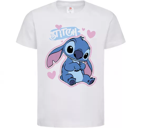 Дитяча футболка Стіч сердця Білий фото