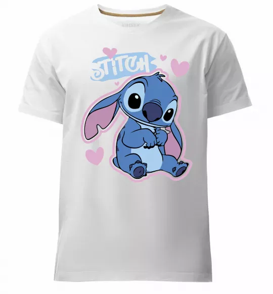 Чоловіча преміум футболка Стіч сердця Білий фото