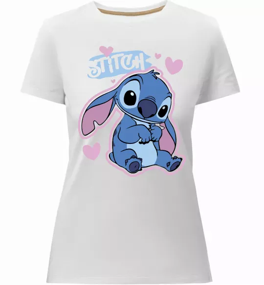 Женская премиум футболка Стіч сердця Белый фото